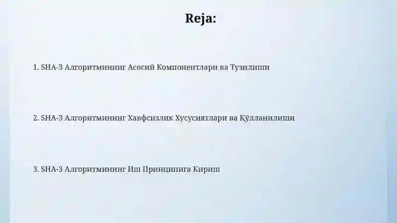 SHA-3 algoritmini ishlash printsipini o'rganish 2