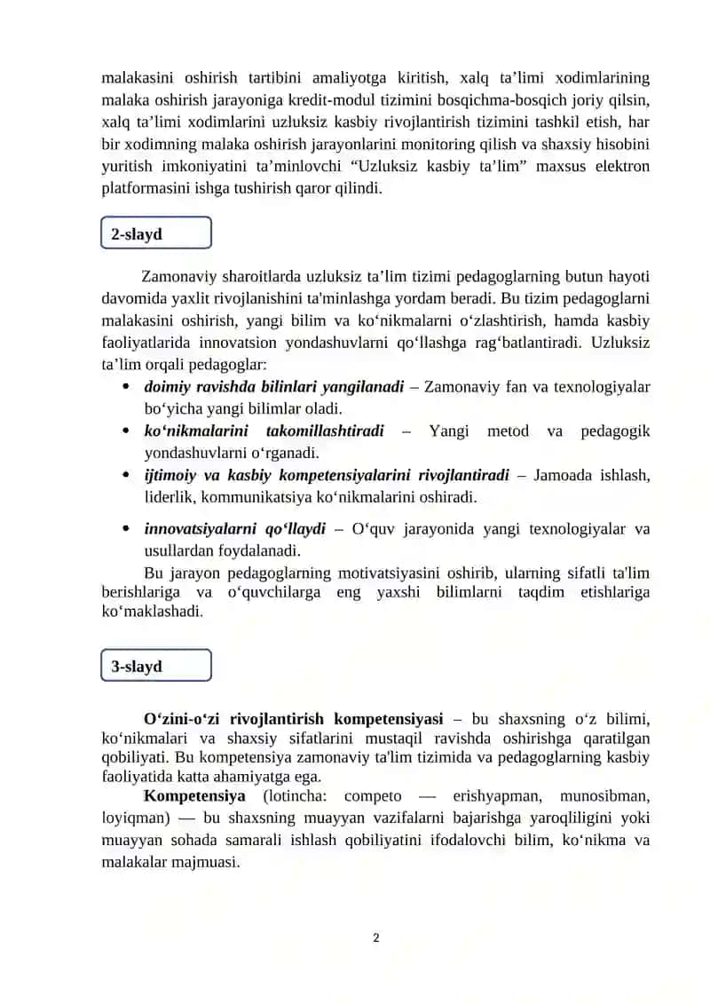 O‘zini-o‘zi rivojlantirish, uzluksiz kasbiy rivojlanish rivojlantirish 2