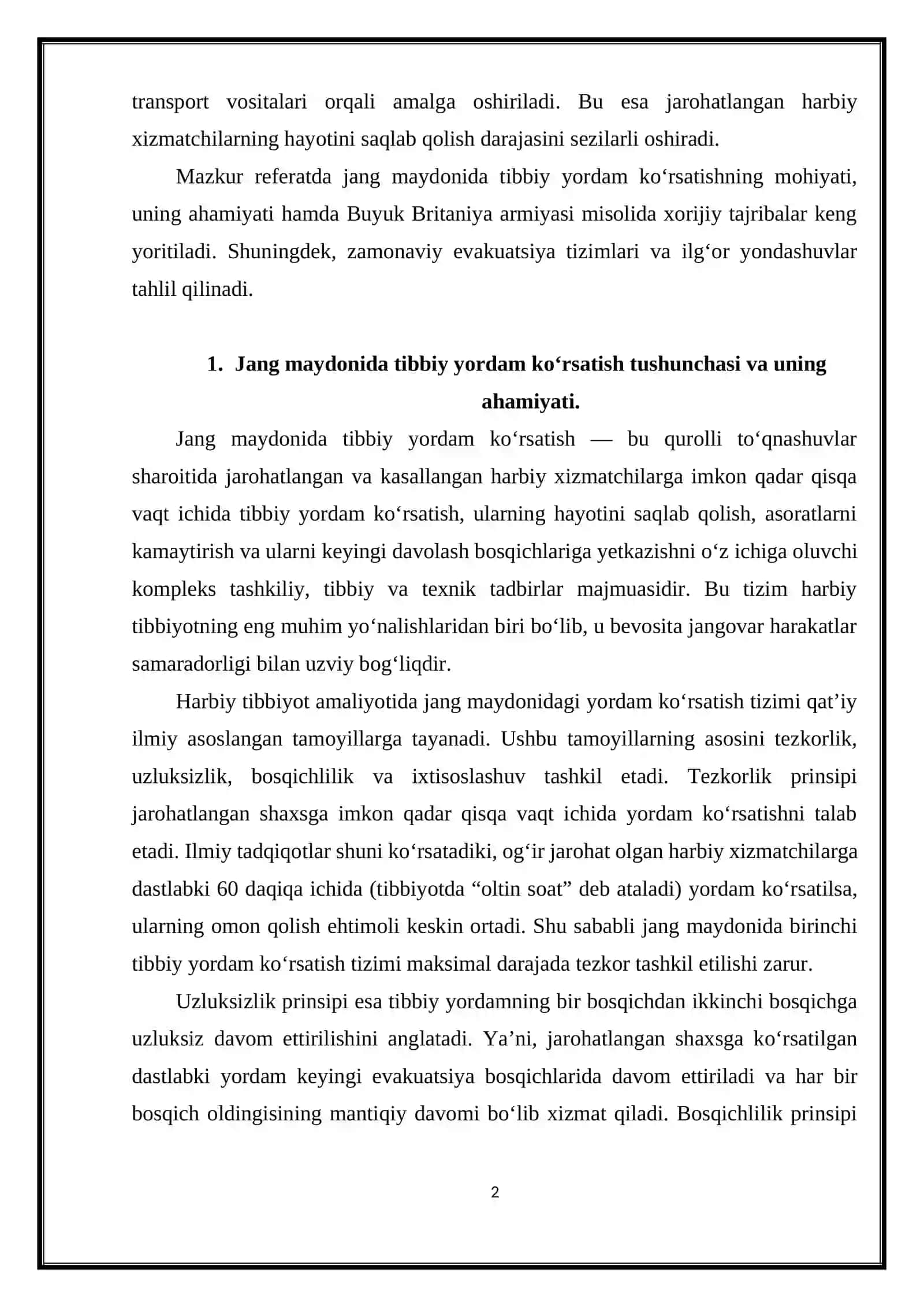 JANG MAYDONIDA TIBBIY YORDAM KOʻRSATISHNING XORIJIY TAJRIBALARI 2