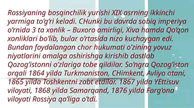 Rossiyaning bosqinchilik yurishi XIX asrning ikkinchi yarmiga to’g’ri keladi 2