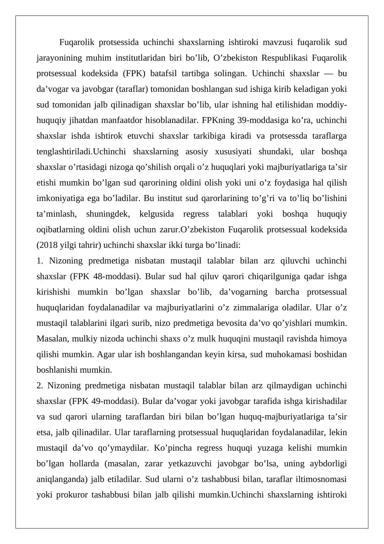 Fuqarolik protsessida uchinchi shaxslarning ishtiroki 2