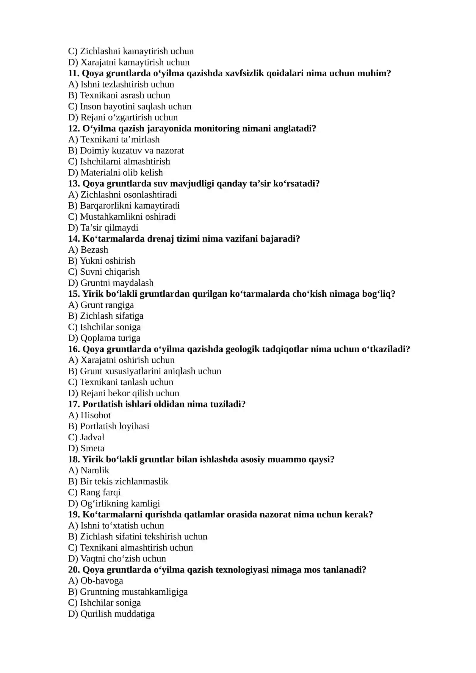 Qoya gruntlik joylarida o'yilmalarni qazish va yirik bolakli gruntlardan kotarmalarni qurish ishlari 2
