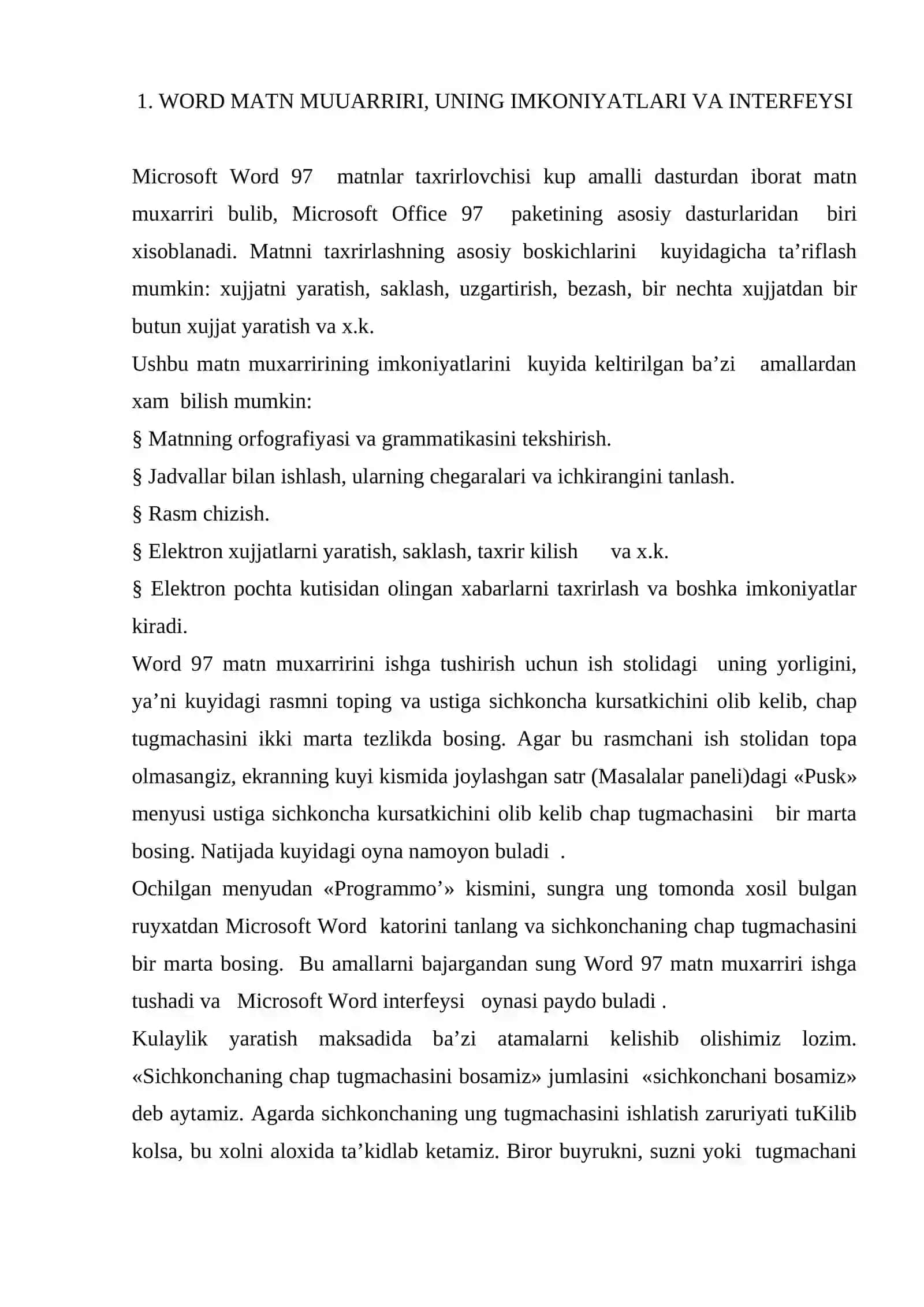 Word matn muharriri va uning imkoniyatlari 2