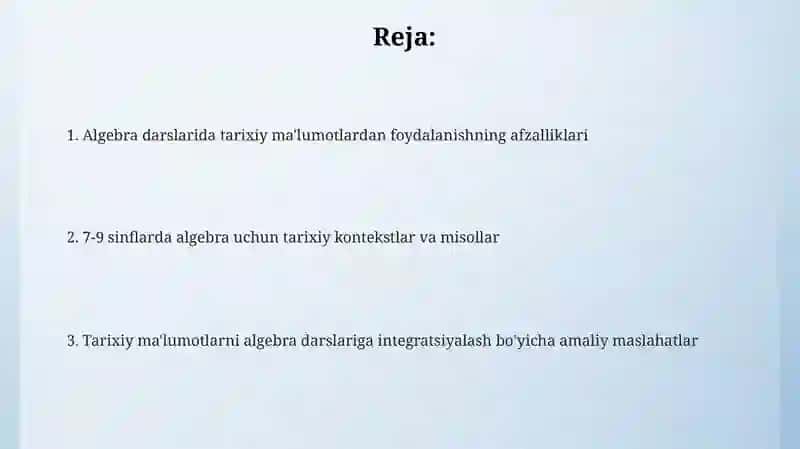 Umumtaʼlim maktablarida 7-9sinflarda Algebra fanidan tarixiy maʼlumotlardan foydalanish 2