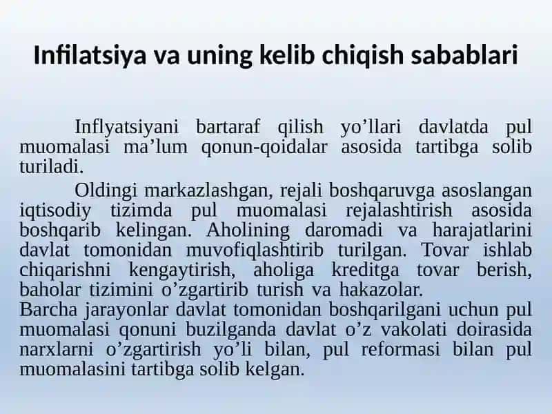 INFLYATSIYA VA INFLYATSIYAGA QARSHI SIYOSAT 2