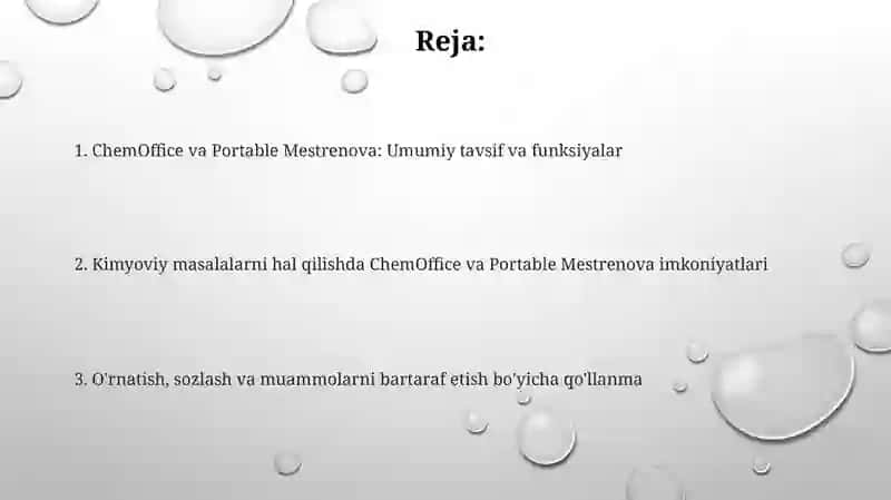 ChemOffice va Portable Mestrenova dasturlarining kimyoviy muammolarni yechishda qoʻllanilishi 2