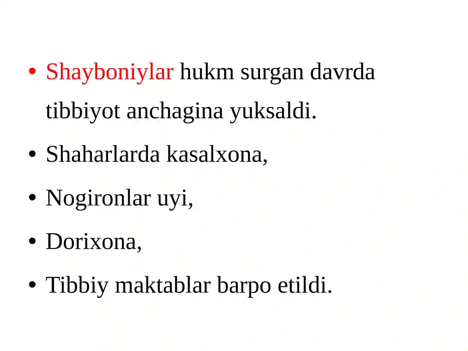 O`ZBEK XONLIKLARI DAVRI TIBBIYOTI.BUYUKNAMOYONDALARINING XAYOTI VA IJODI 2