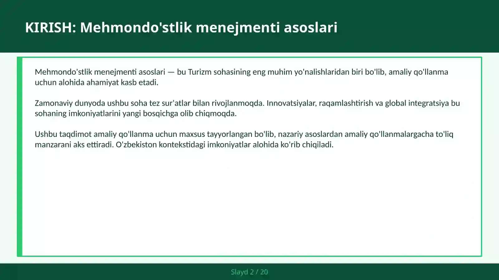 MEHMONDO'STLIK MENEJMENTI ASOSLARI 2