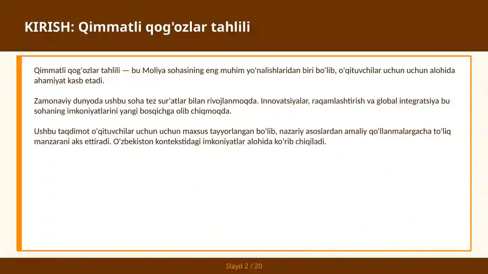 Qimmatli Qog'ozlar tahlili 2