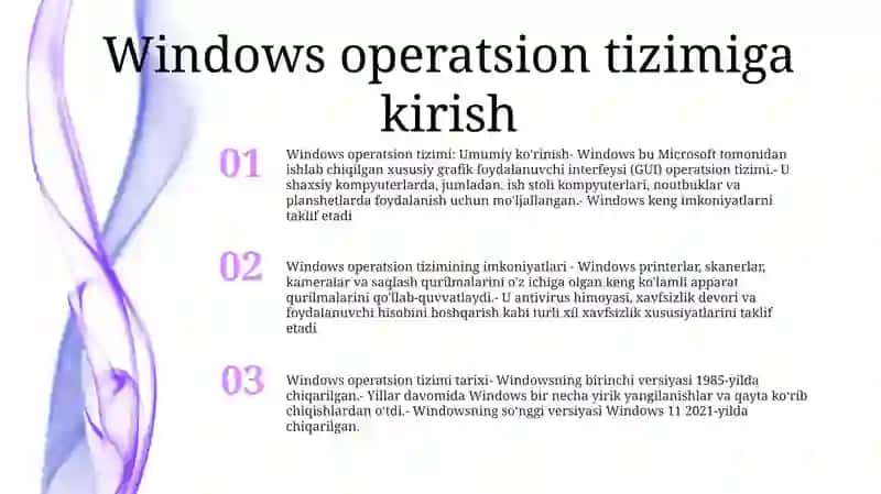 Windows Operatsion Tizimi Imkoniyatlari 2