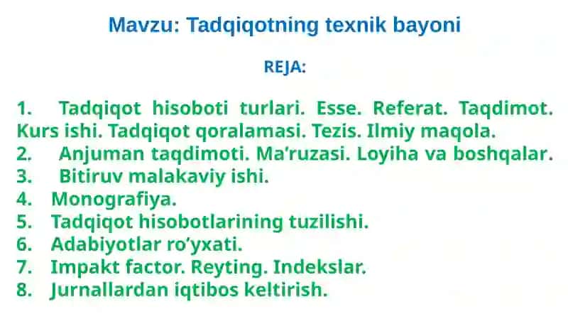 Tadqiqotning texnik bayoni 2