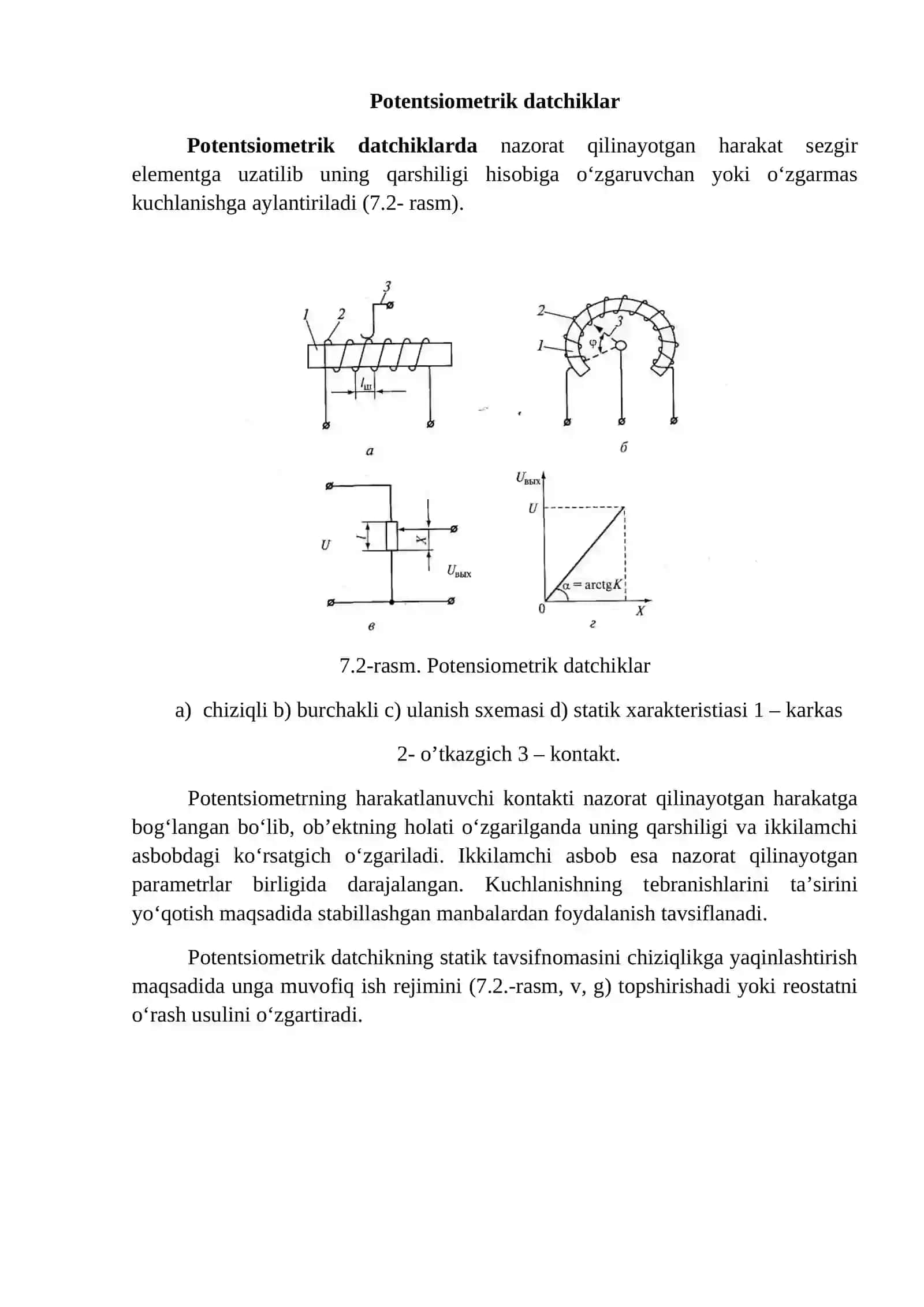 Elektrkontaktli datchiklar. Patentsiometrik, tenzometrik, sig‘imli datchiklar 2