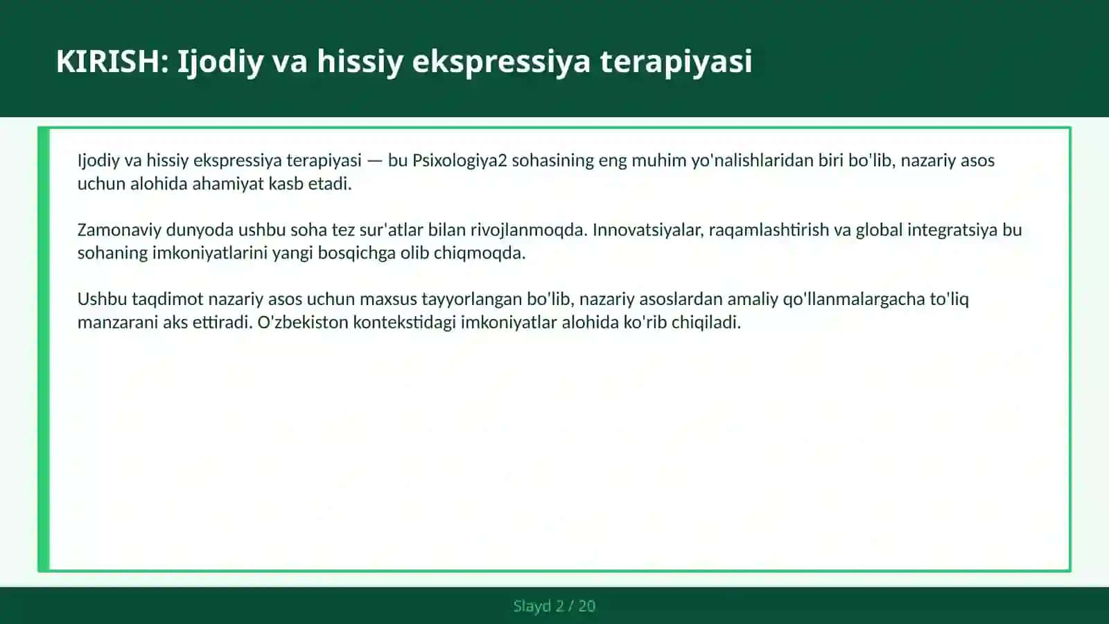 Ijodiy va hissiy ekspressiya terapiyasi 2