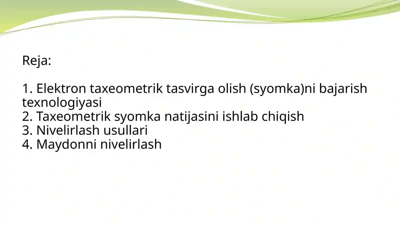 Elektron taxeometrik tasvirga olish (syomka)nibajarishtexnologiyasi 2