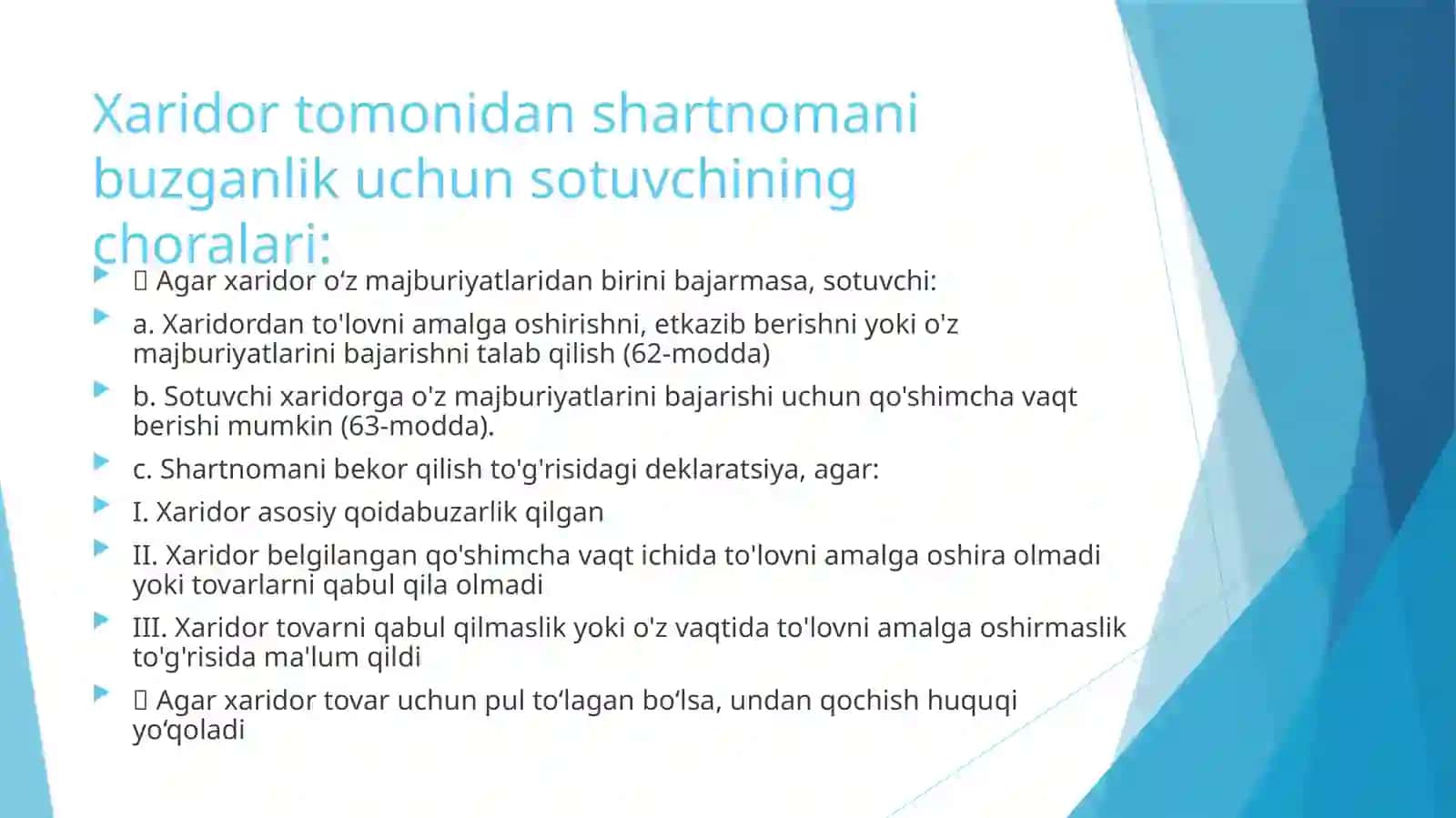 Sotuvchi va xaridorning majburiyatlari va ikkalasi uchun umumiy qoidalar 2