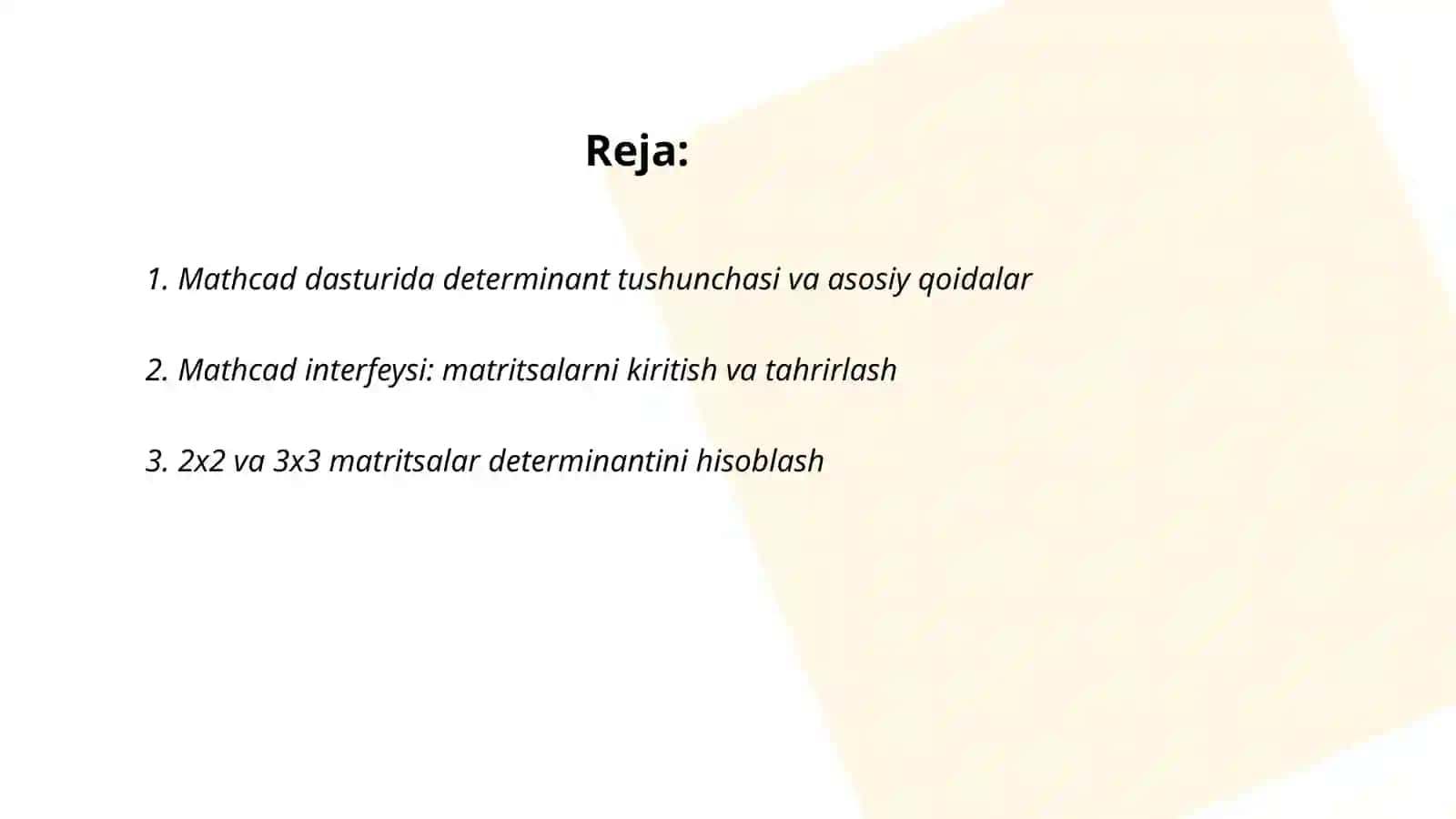 Mathcad dasturida determinant tushunchasi va asosiy qoidalar 2