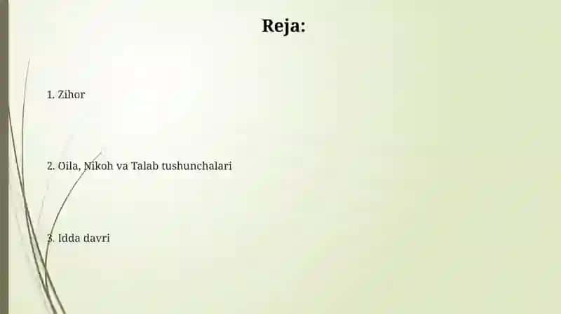 Islom huquqshunosligida oila nikoh taloq idda zihor tushunchalarini tariflash 2