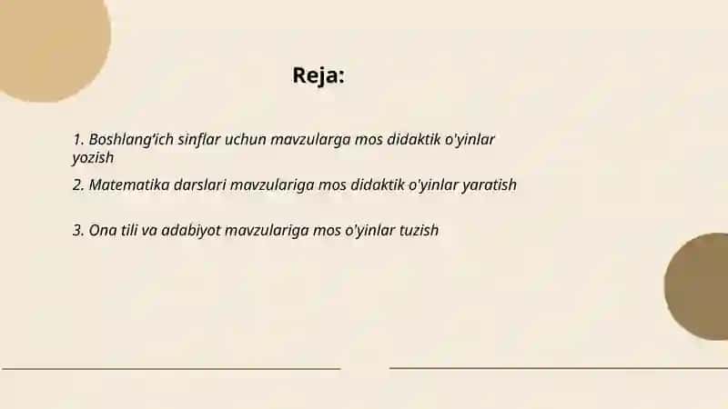 Boshlangʻich sinflar uchun mavzularga mos didaktik òyinlar yozib kelish 2