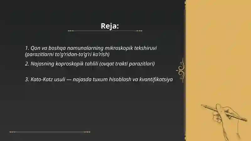 Parazit kasalliklarning diagnostika usullari 2