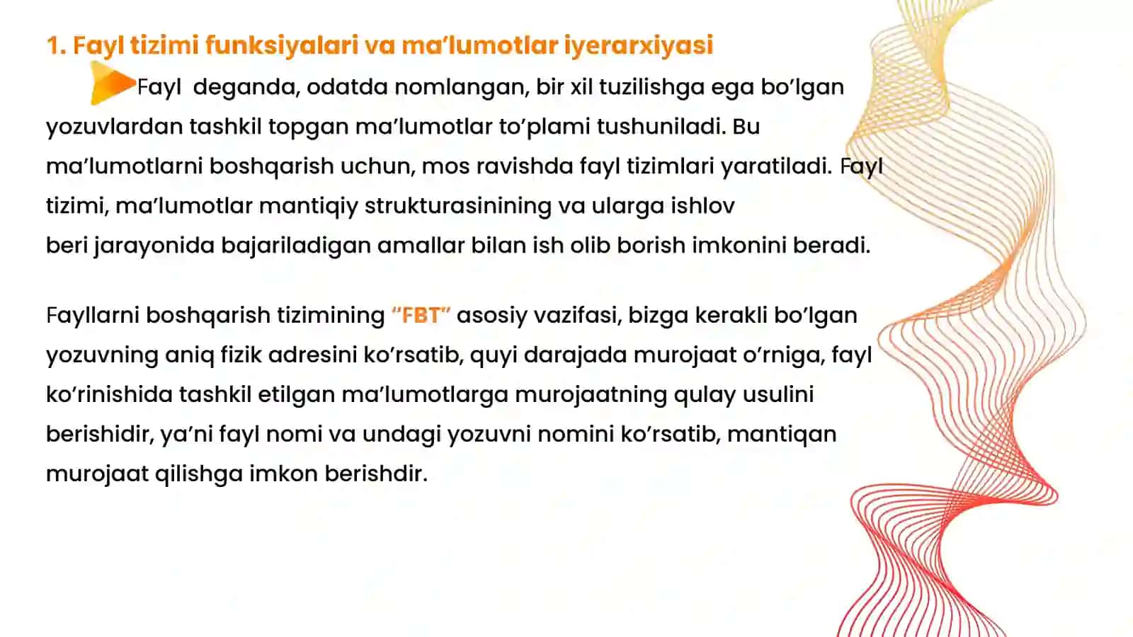 9-Ma’ruza:Operatsion tizimlarda fayl boshqaruv tizimlari 2