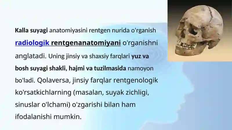Kalla suyaklarining  rentgenanatomiyasi Kallaning jinsiy va shaxsiy tafovutlari 2
