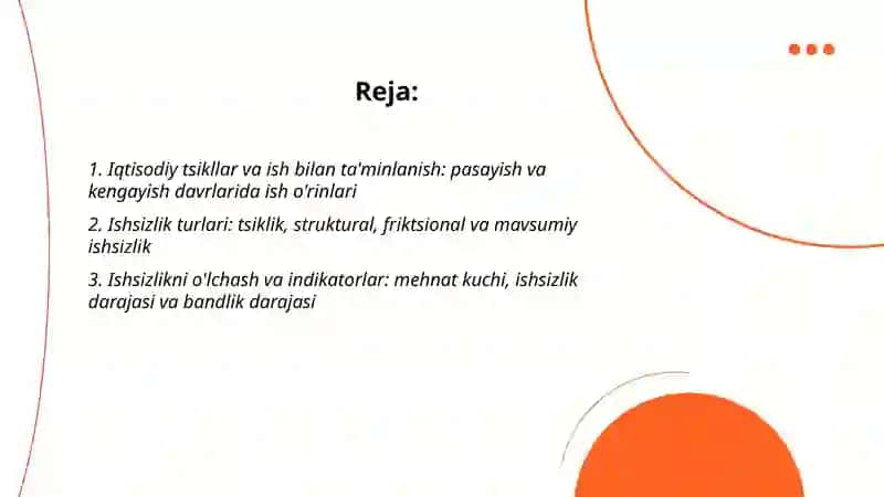 Iqtisodiy tebranishlar. Ishsizlik va mehnat bozori Shaydullayeva Gulmira 2