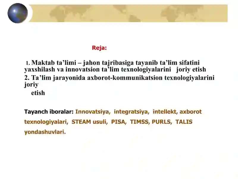 Ta’lim jarayonida innovatsion va axborot-kommunikatsion texnologiyalardan foydalanish omillari. 2