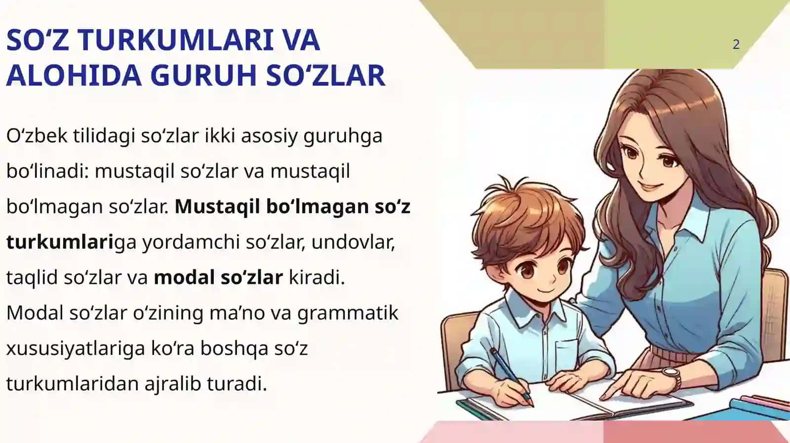 Alohida guruh so‘zlar. Modal so‘zlar, ularning ma’no va grammatik xususiyatlari, sintaktik vazifalari 2