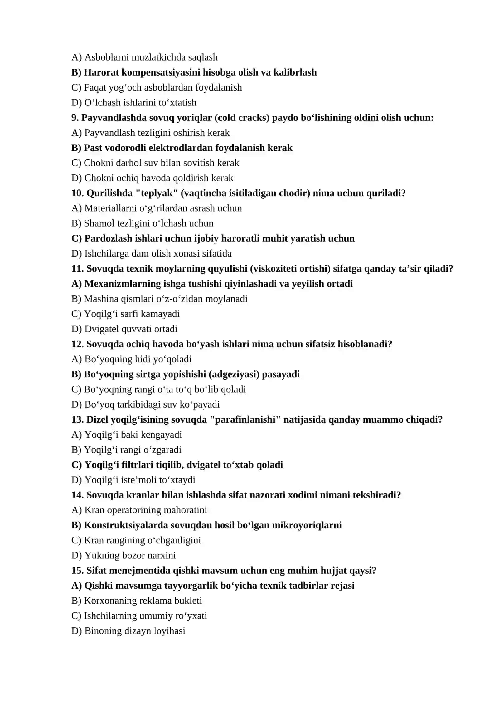 Past haroratda ishlab chiqarish va sifatni ta’minlash (Yaquniy variant) 2