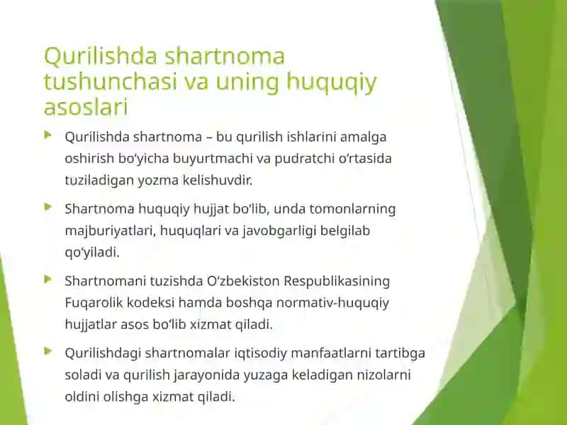 Qurilishda shartnoma munosabatlari 2