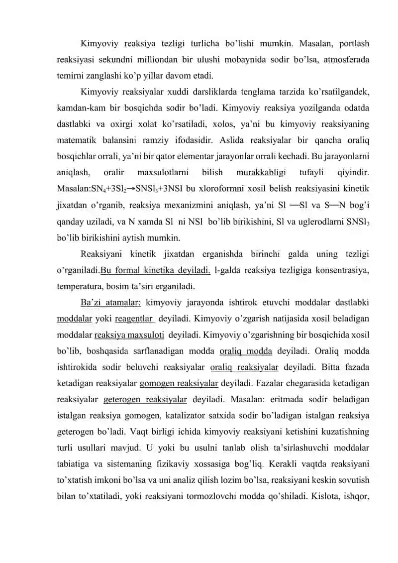 Kimyoviy kinetika tushunchalari 2