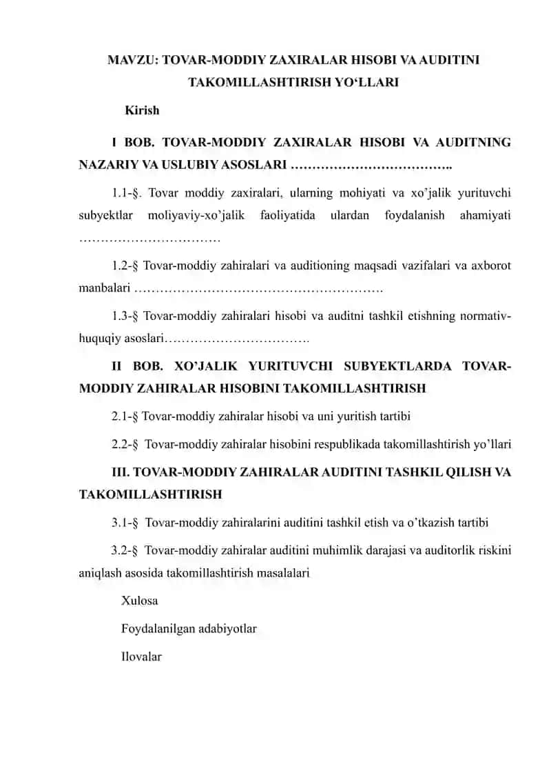 TOVAR-MODDIY ZAXIRALAR HISOBI VA AUDITINI TAKOMILLASHTIRISH YOʻLLARI 2