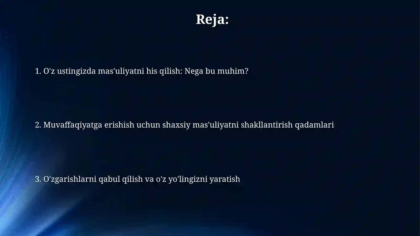 Muvaffaqiyat uchun shaxsiy javobgarlik shakllantirish 2