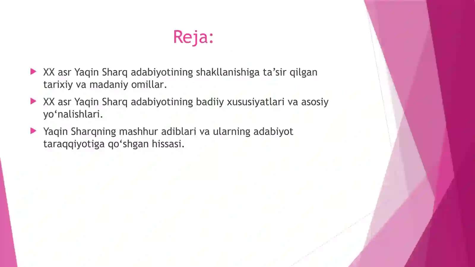 XX asr Yaqin Sharq adabiyoti xususiyatlari 2