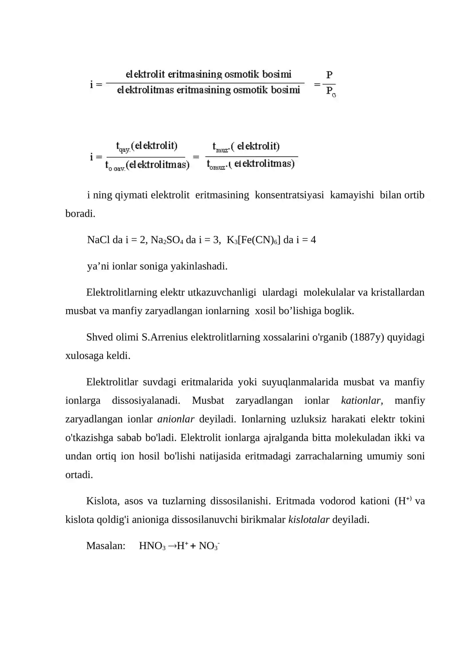 ELEKTROLITIK DISSOSILANISH NAZARIYASI. IONLARARO REAKSIYALAR 2