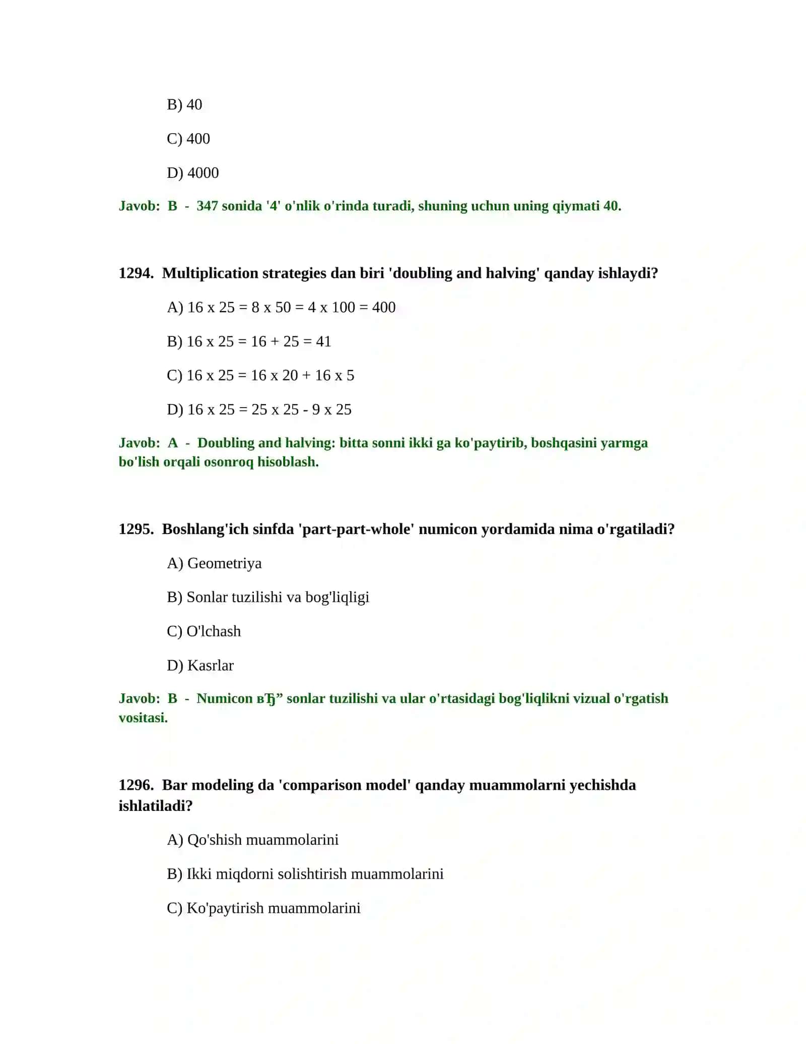 Boshlang'ich ta'lim o'qituvchisi test sinovlari 2