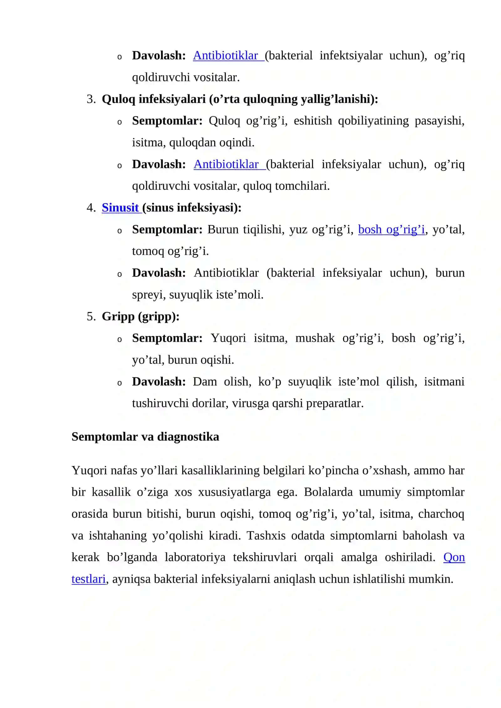 NAFAS YO`LLARI INFEKSIYALARI OLDINI OLISH. OQLIKLARNI TOZA SAQLASH 2