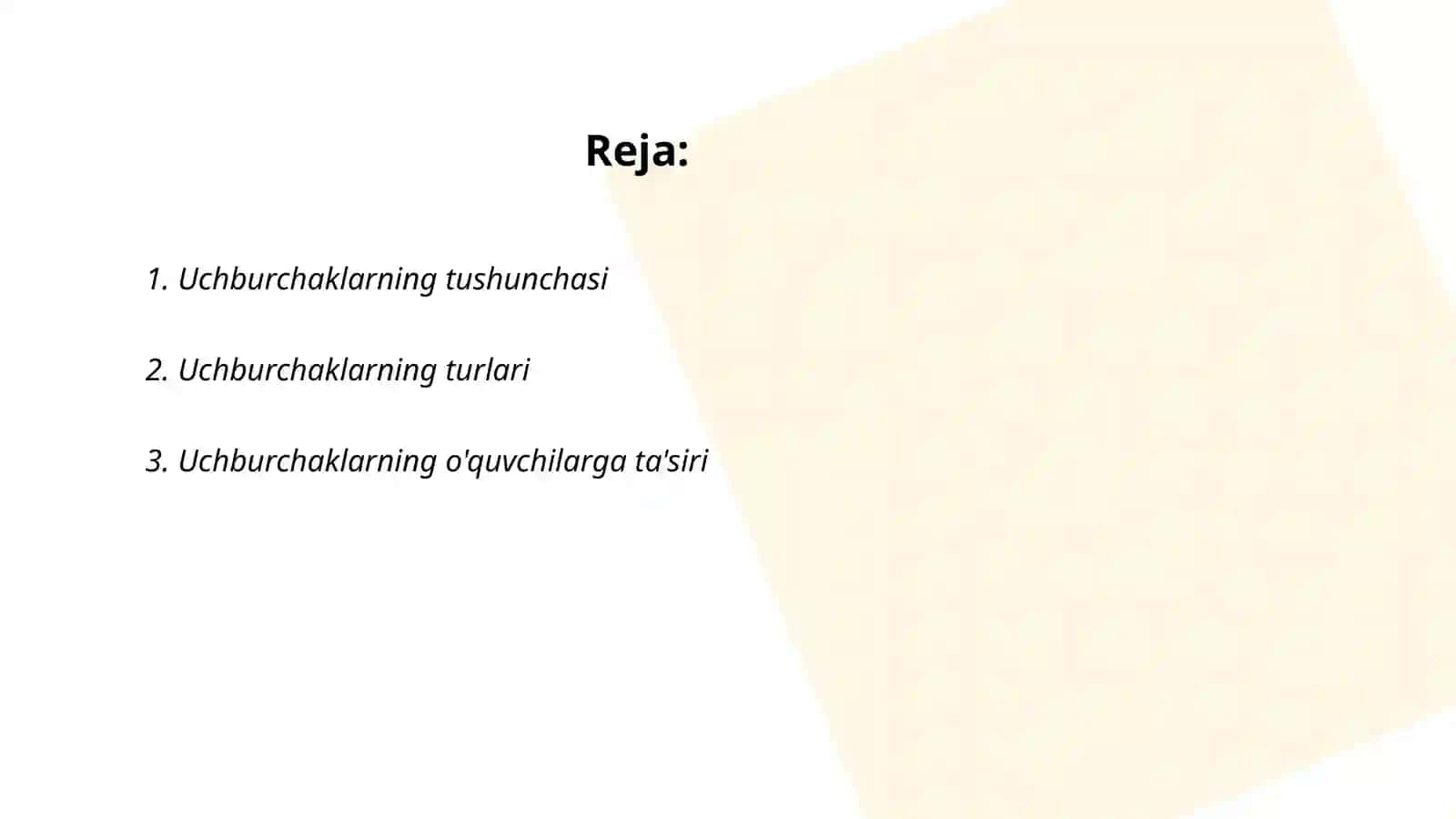 UCHBURCHAKLARNI O'QITISH METODIKASI 2