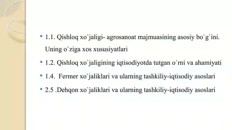 Fermer xo'jaliklarining tashkiliy-iqtisodiy asoslari. 2