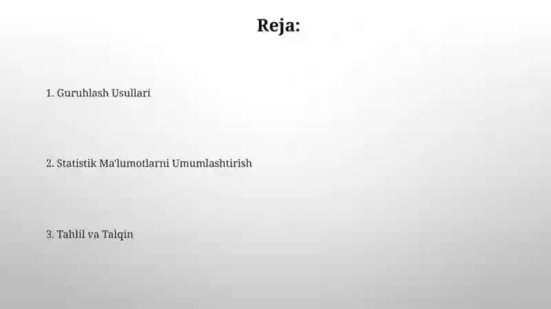 Statistik jamlash va guruhlash 2