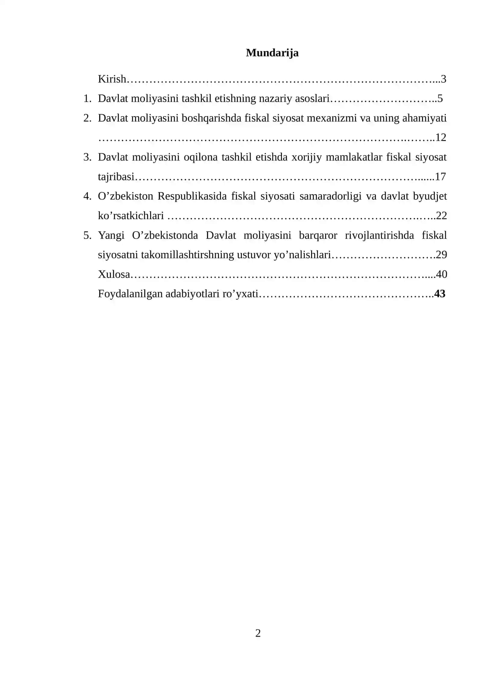 Davlat moliyasini oqilona tashkil etishda fiskal siyosatni takomillashtirish yo’nalishlari 2