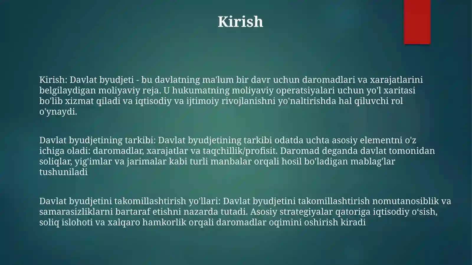 Davlat Byudjeti Tarkibi Va UniTakomillashtirishYo'Llari 2