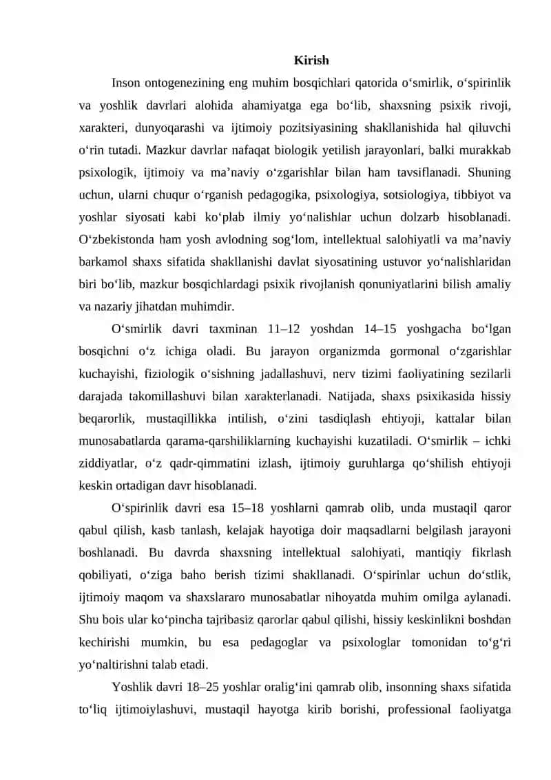 Oʻsmirlik, oʻspirinlik va yoshlik davrlarida inson psixikasining oʻzgarishlari va rivojlanish jarayonlarining xususiyatlari 2