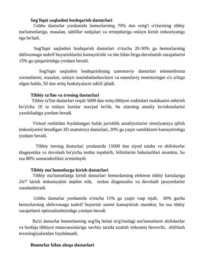 Mobil tibbiyot ilovalari va ularning qollanilishi 2