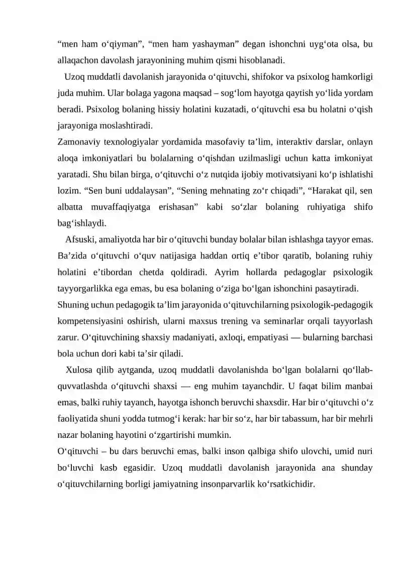 Uzoq muddatli davolanayotgan bolalarni psixologik-pedagogik qo‘llab duvvatlash 2