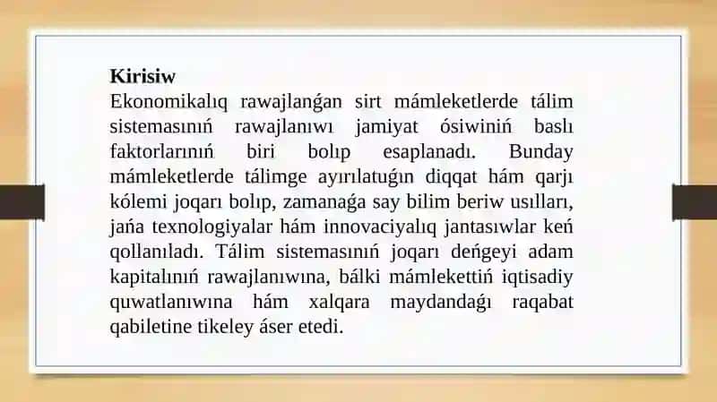 Ekonomikalıq rawajlanǵan sirt mámleketlerde tálim sistemasınıń rawajlanıwı 2