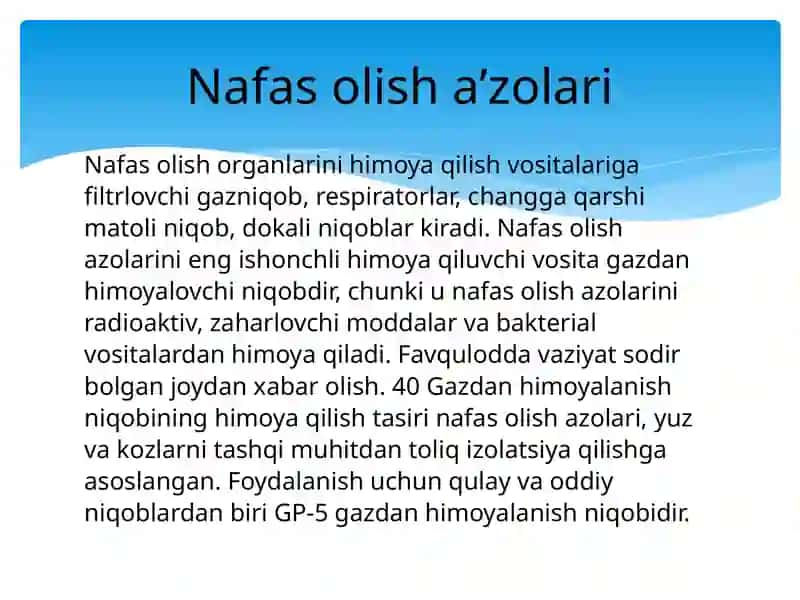 Chet el qurolli kuchlaridagi nafas olish azolarini va teri qatlamini himoya qilish uchun foydalaniladigan vositalar 2