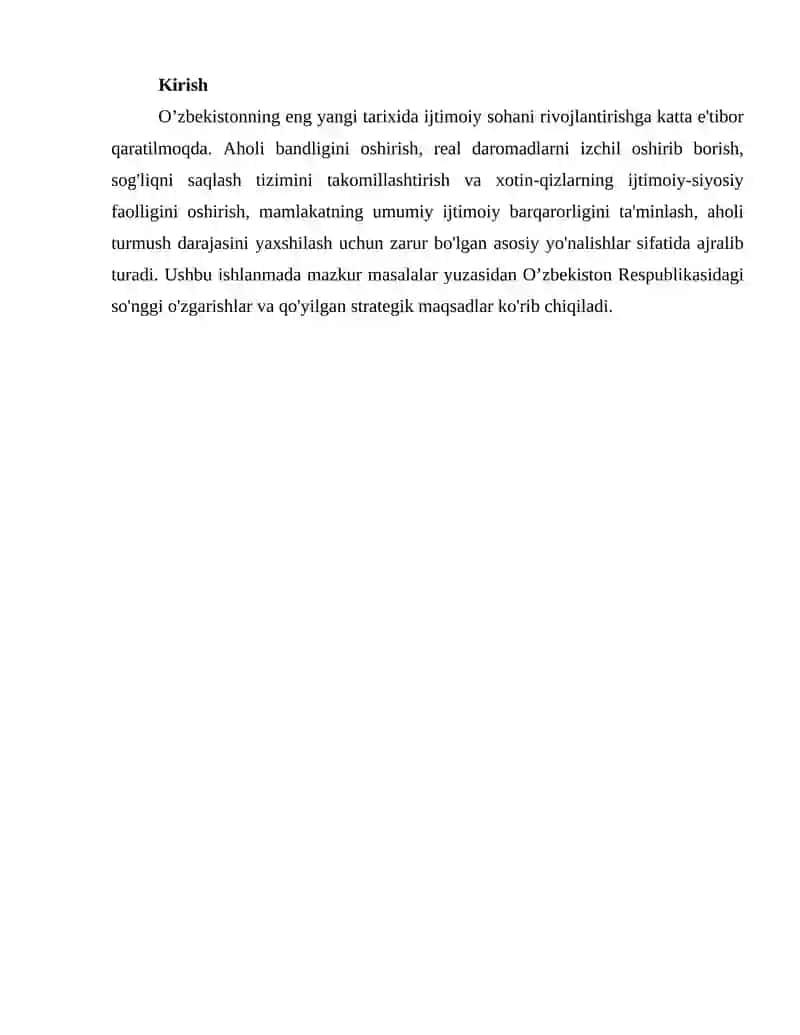 Aholi bandligini oshirish va real daromadlarni izchil oshirish 2