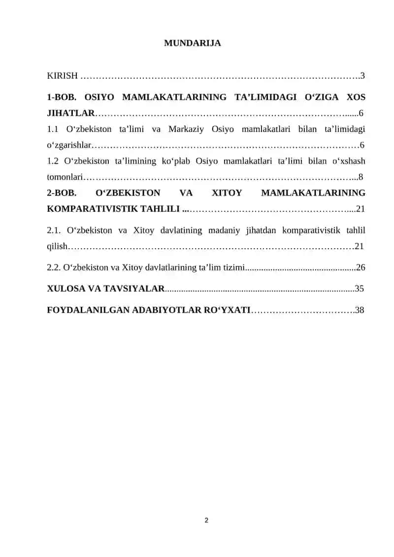 OSIYO MAMLAKATLARIDA TA’LIM-TARBIYA JARAYONINING O‘ZIGA XOS XUSUSIYATLARI. O‘ZBEKISTON-XITOY TA’LIM TIZIMINING KOMPARATIVISTIK TAHLILI 2