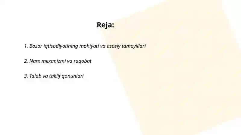 Bozor iqtisodiyotining mohiyati va asosiy tamoyillari 2